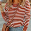 Striped Print Ribbed Trim Long Sleeve Top