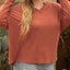 Gold Flame Plus Size Exposed Seam V Neck Long Sleeve Top