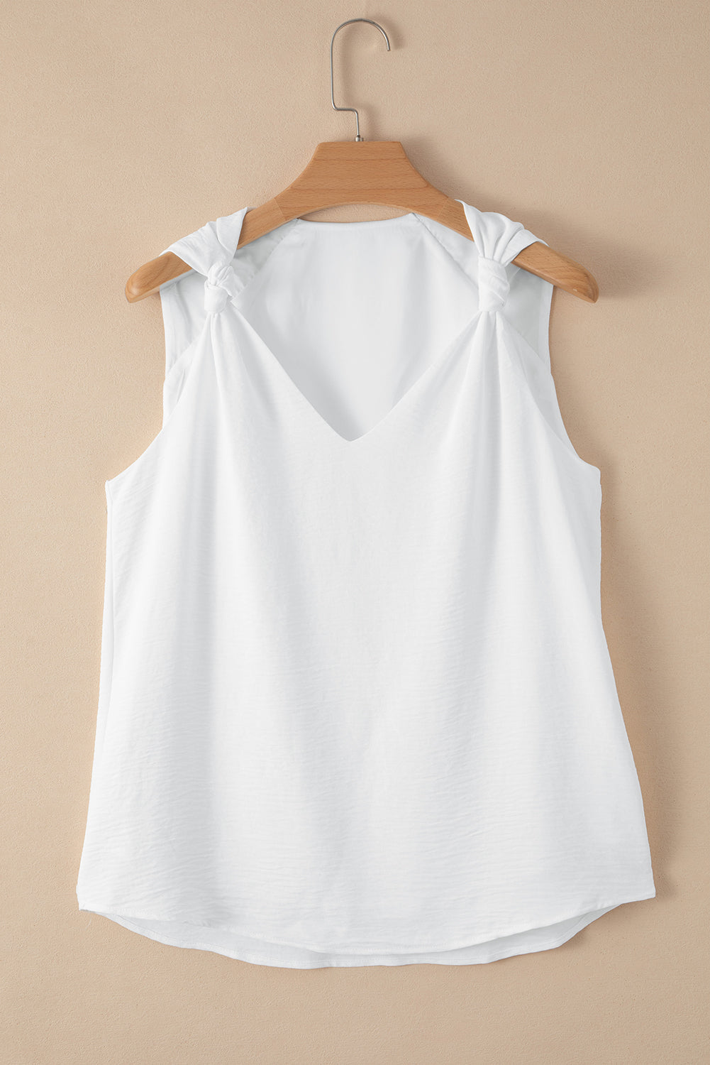 Rose White V Neck Knotted Shoulder Vest