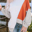 Light French Beige Colorblock Stitching Irregular Hem Long Sleeve Top