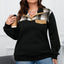 Black Plus Size Quilted Plaid Patch Henley Sweatshirt