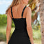 Black Solid Square Neck Sleeveless Tankini Swimsuit