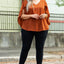 Gold Flame Plus Size Solid Wrapped Ruffled Sleeve V Neck Blouse