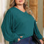 Green Pleated Bubble Sleeve Plus Size Blouse