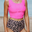 Leopard Square Neck Sleeveless Fashion Print Tankini Set