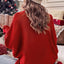 Red Merry Letter Embroidered High Neck Sweater