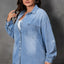 Sky Blue Plus Size Chest Pocket Button-Up Denim Shacket