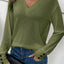 Jungle Green Textured Knit V Neck Button Cuffs Long Sleeve Top