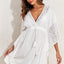 White Lace Patch Kimono Sleeve Tassel Drawstring Beach Cover Up