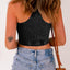 Black Ribbed Mineral Wash Racerback Cropped Tank Top