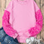 Pink Sequin Patchwork Long Sleeve Pullover Top