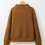 Apricot Quilted Buttoned Neckline Stand Neck Pullover Sweatshirt