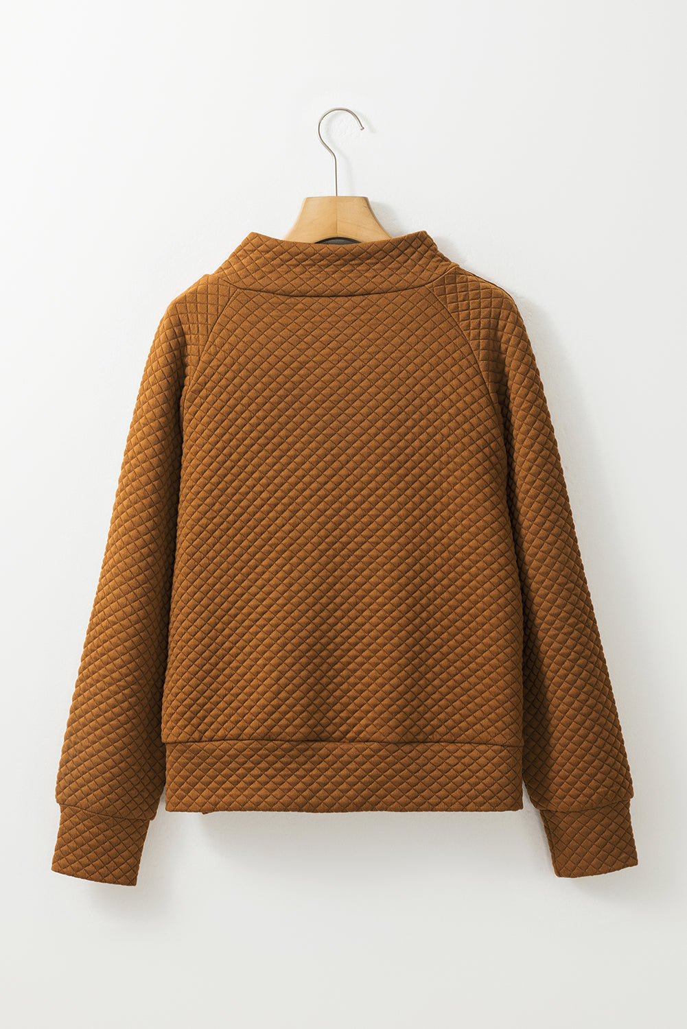 Apricot Quilted Buttoned Neckline Stand Neck Pullover Sweatshirt