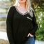 Black Long Sleeve Sequined V Neck Plus Size Top