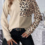 Pale Khaki Leopard Colorblock Waffle Knit Top