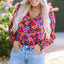 Floral Print Wrap V Neck Long Sleeve Bodysuit