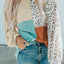 Leopard Patchwork Color Block Ribbed Long Sleeve Top