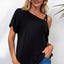 Black Asymmetric Criss Cross One Shoulder T Shirt