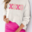 White Glitter Print Round Neck Casual Sweater