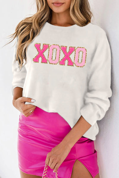 White Glitter Print Round Neck Casual Sweater