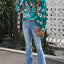 Floral Print Smocked Mock Neck Blouse