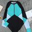 Blue Color Block Zipper Long Sleeve Rash Guard One Piece Swimsuit