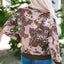 Brown Bleached Tie Dye Leopard Print Long Sleeve Top