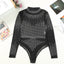 Black Rhinestone Sheer Mesh Long Sleeve Bodysuit