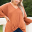 Gold Flame Plus Size Twist Hem Bracelet Sleeve Ribbed Top