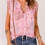 Pink Floral Print Drawstring Frill Trim Sleeveless Top