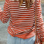 Striped Print Ribbed Trim Long Sleeve Top