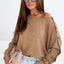 Khaki Solid Color Button Decor Dolman Sleeve Top