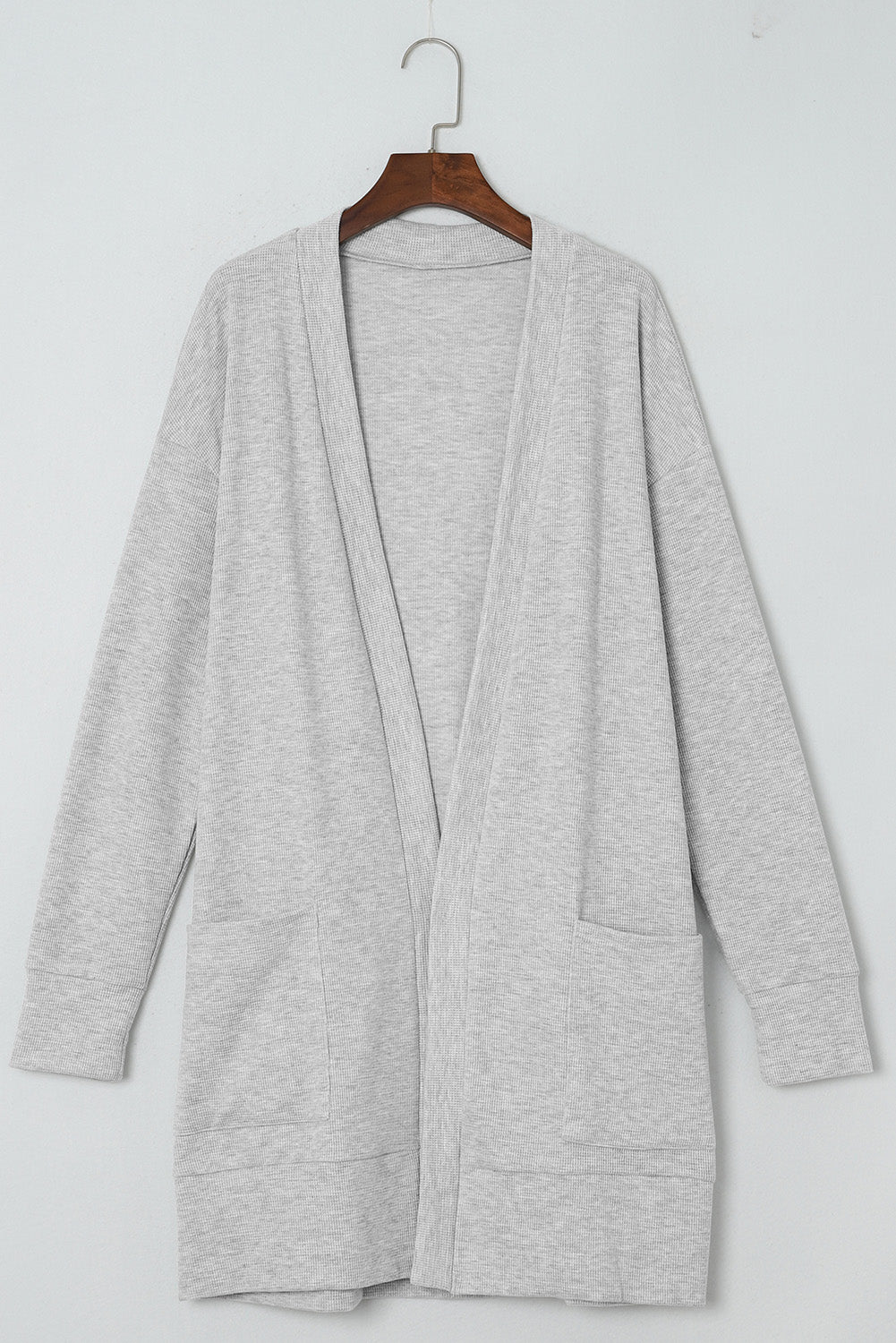 Light Gray Thermal Waffle Knit Pocketed Cardigan