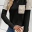 Black Sequin Patch Chest Pocket Raglan Sleeve Top