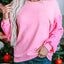 Pink Sequin Patchwork Long Sleeve Pullover Top