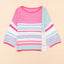 Pink Color Block Striped Three-Quarter Sleeve Knitted Top