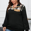 Black Plus Size Quilted Plaid Patch Henley Sweatshirt