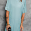 Light Blue Side Pockets Short Sleeve Tunic Top