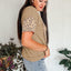 Khaki Leopard Patchwork Drawstring Hooded T Shirt