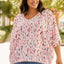 Pink Printed 3/4 Dolman Sleeve Plus Size Blouse