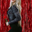 Black Sequin V Neck Zipped Long Sleeve Bodysuit