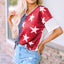 Blue Stripes Stars Print Knit Short Sleeves Top