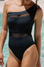 Black Mesh Insert One Shoulder High Waist Teddy One Piece Swimsuit