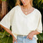 Beige V Neck Textured Split Hem Oversized Top