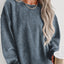 Pink Solid Ribbed Knit Round Neck Pullover Sweatshirt