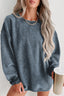 Pink Solid Ribbed Knit Round Neck Pullover Sweatshirt