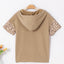 Khaki Leopard Patchwork Drawstring Hooded T Shirt