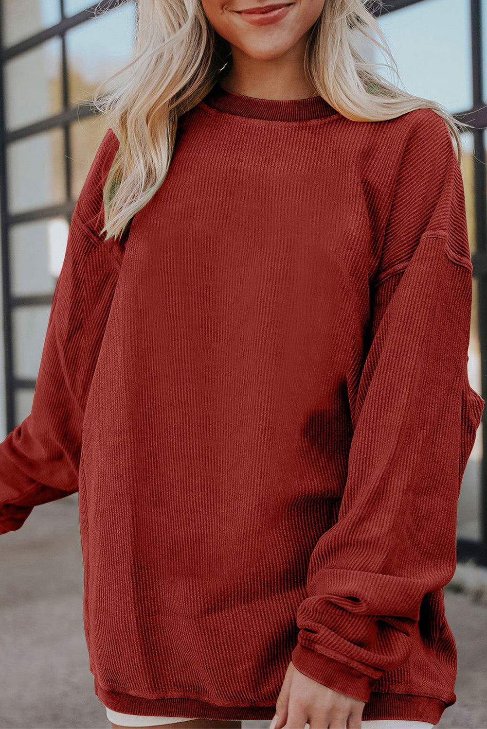 Apricot Ribbed Corded Oversized Sweatshirt