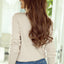 Apricot Lace Trim Ribbed Round Neck Button Up Cardigan