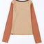 Brown Expose Seam Color Block Ribbed Knit Top